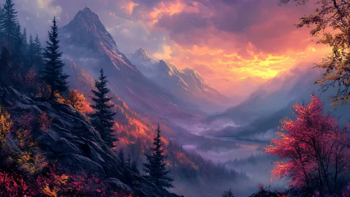 Sunlit alpine valley exhibits high-contrast atmospheric depth gradients