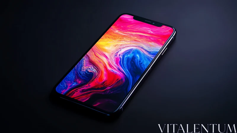 Smartphone display rendering with dynamic fluid gradient composition.