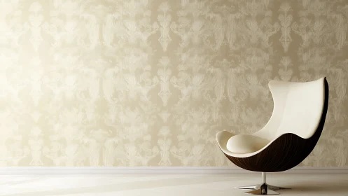Parametric lounge chair against damask-textured beige wall.