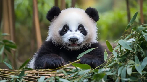 Tiny panda diplomat negotiates peace with bamboo leaves