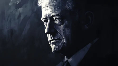 Moody digital portrait of older man in deep shadow.