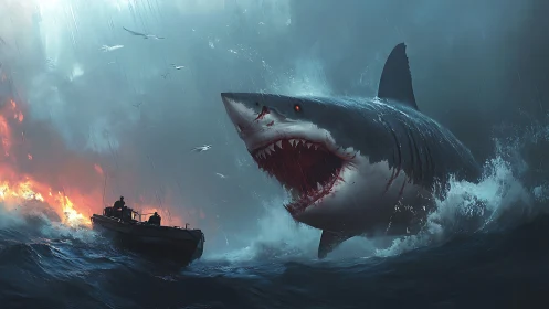 Storm‑lashed ocean erupts as a colossal shark ambushes hunters