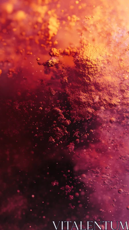 Fine pigment particles disperse in dense red-orange field