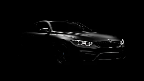Midnight coupe prowls through shadow with razor-bright eyes.