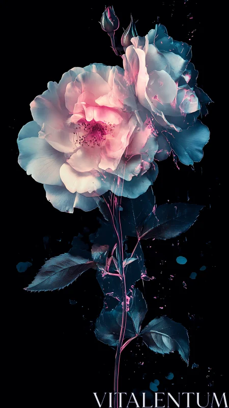 Luminous Rose with Particle Effects Against Black.