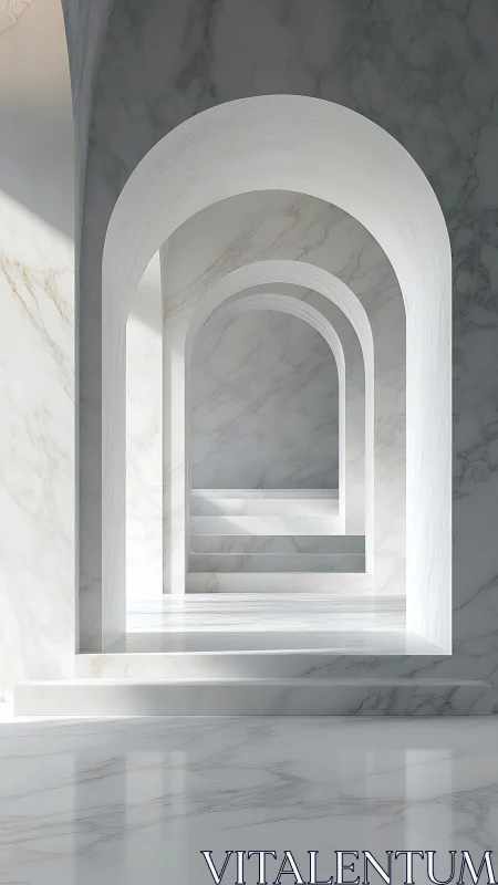 Sunlit marble arches form a tranquil minimalist passageway
