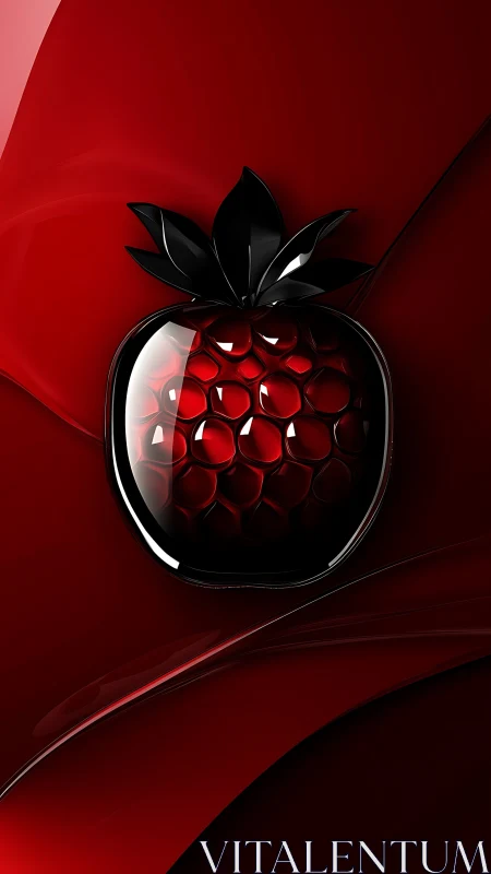 Red 3D fruit emblem is rendered with reflective surfaces