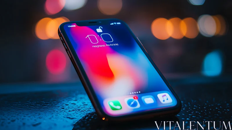 Modern smartphone displaying vibrant gradient interface with bokeh lighting and dimensional perspect