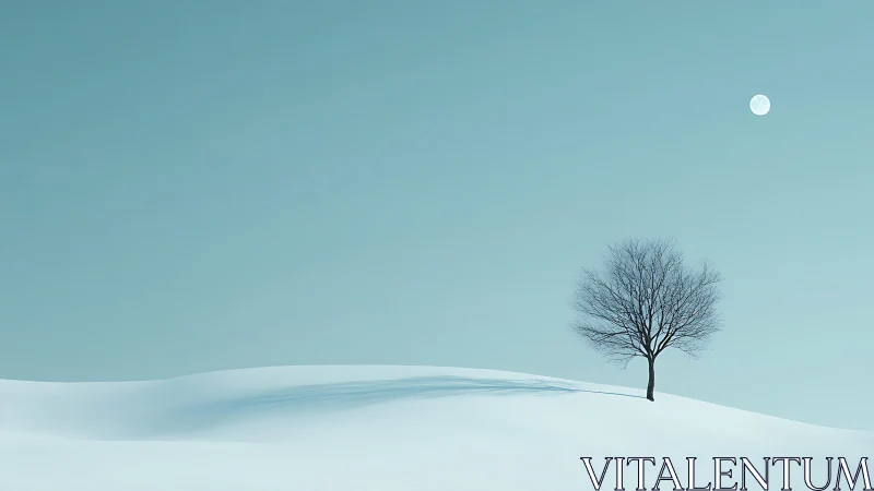 Two patient winter trees trade shadows beneath a pale moon