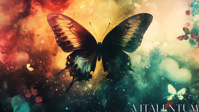 Digital painting study of a luminous butterfly in chromatic nebula.