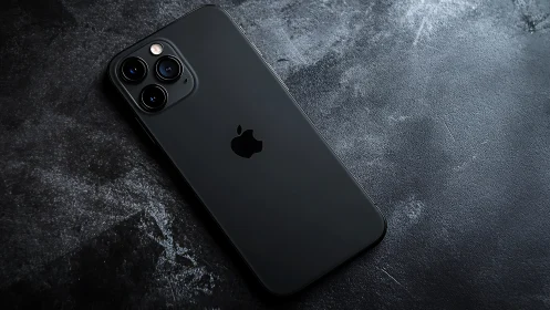 Black iPhone 14 Pro Triple Camera Setup Against Textured Concrete.