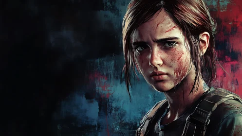 Bloodstreaked survivor girl stares down a fractured world.