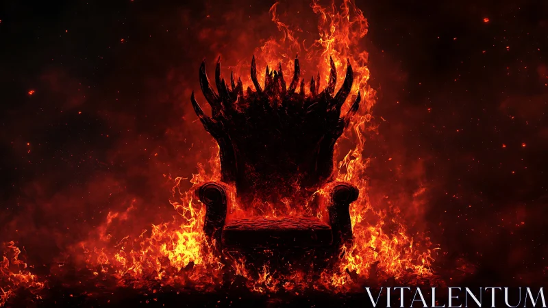 Ornate throne silhouette engulfed in high-intensity flames with radiating heat effect