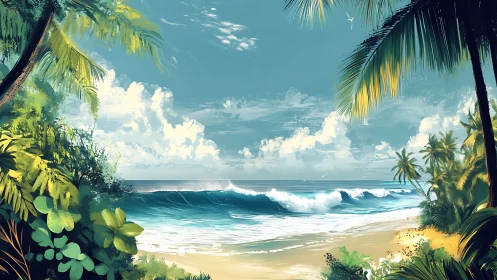 Tropical littoral panorama with dynamic wavefront rendering.