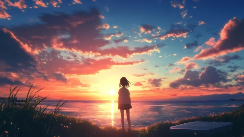 Sunset daydreamer standing at the ocean’s glowing edge.