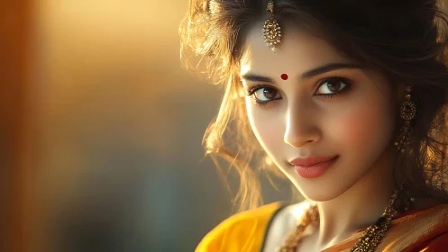 Golden hour portrait of woman in traditional attire.