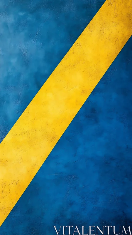 Diagonal yellow stripe over textured cobalt blue field.
