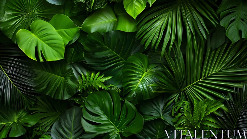 Lush jungle leaves weave a velvety maze of layered green