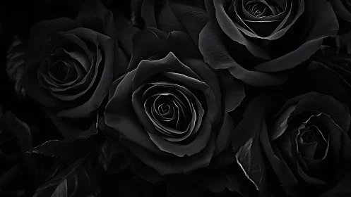 Black Roses Rendered with Precise Tonal Gradation and Volumetric Form
