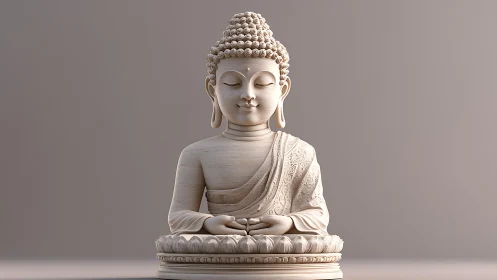 Serene ivory Buddha statue in lotus posture on neutral ground.