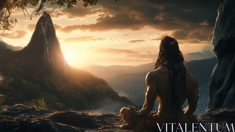 Mountain sunrise listens quietly to the meditating wanderer