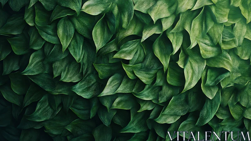 Overlapping botanical leaves form dense monochrome green field