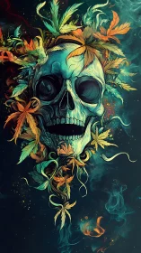 Skull blooms into wild foliage as color riots through darkness