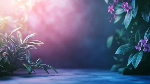 Purple Blooms Dance Through Twilight Mist and Mystical Light.