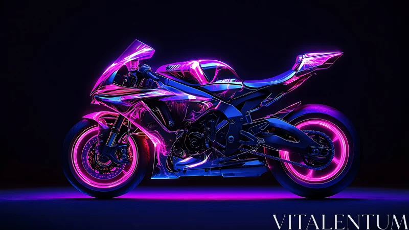 Neon sport motorcycle glows with vivid cyberpunk light.