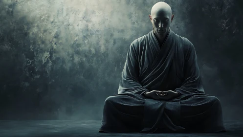 Stillness in stormlight, a monk distills silence into form