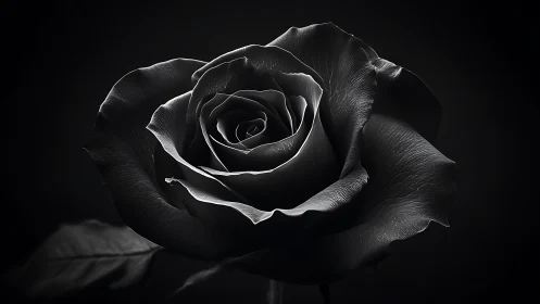 Monochrome close-up of a single rose in soft lighting.