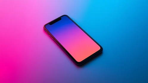 Smartphone with gradient display on colorful background