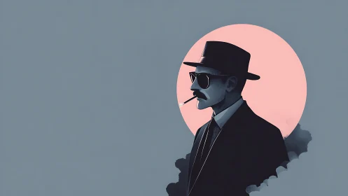 Cool midnight stranger framed by a soft pink moon glow.