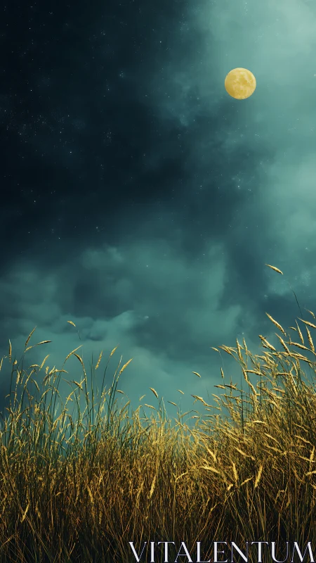 Golden field rests gently beneath a quiet, glowing moon
