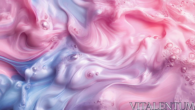 Iridescent pastel liquid swirls with pearlescent bubbles.