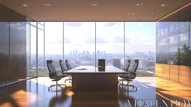 Modern Executive Conference Room with Panoramic City Skyline