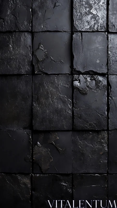 Macro analysis of weathered black slate tile array surface.