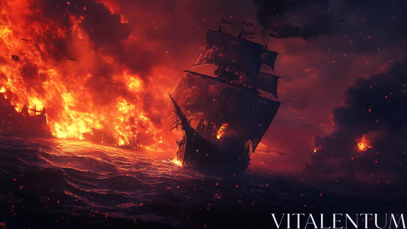 Burning Galleon's Last Stand Against Infernal Seas