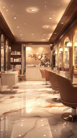Luxurious modern salon interior with warm marble accents