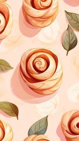 Spiral roses with foliage against soft peachy background.