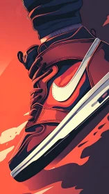 Digital illustration shows a red sneaker in angled close-up