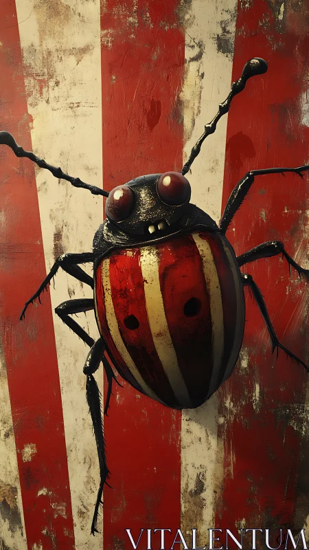 Carnival beetle on rusted stripes, grinning at chaos.