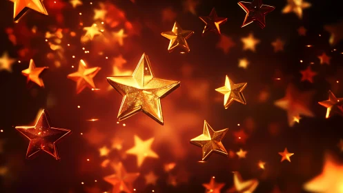 Glowing golden stars float in a warm festive night sky