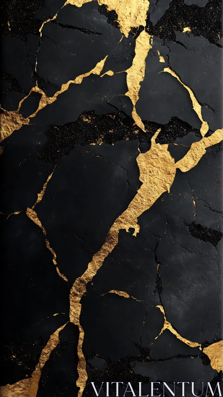 Black stone surface with bold gold crack patterns.