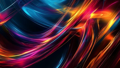 Curved luminous streaks intersect over dark gradient background