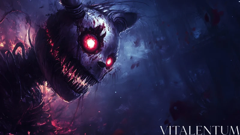 Demonic animatronic rabbit head with glowing eyes in motion