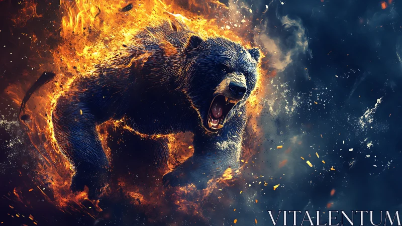 Inferno-charged bear erupts through swirling cosmic flames.