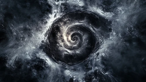 Cosmic vortex spiral rendered with high-contrast digital turbulence