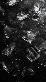Glistening shards of broken ice over deep black stillness.