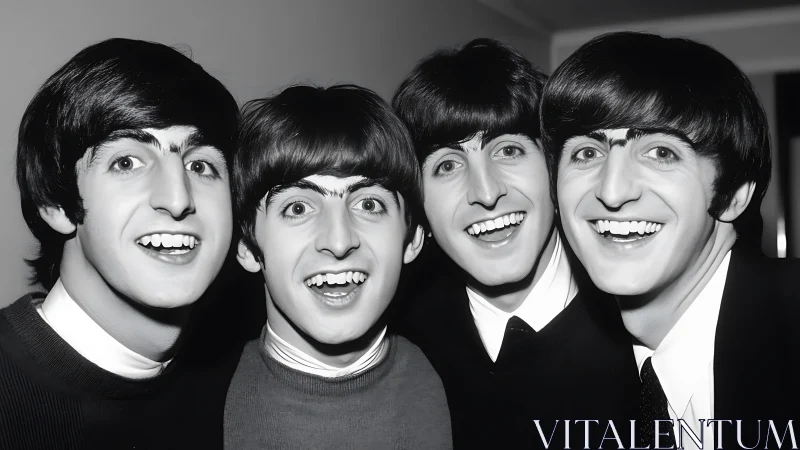 Retro black and white band portrait radiates playful energy